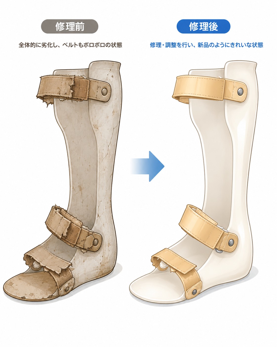 補装具の修理前後の比較
